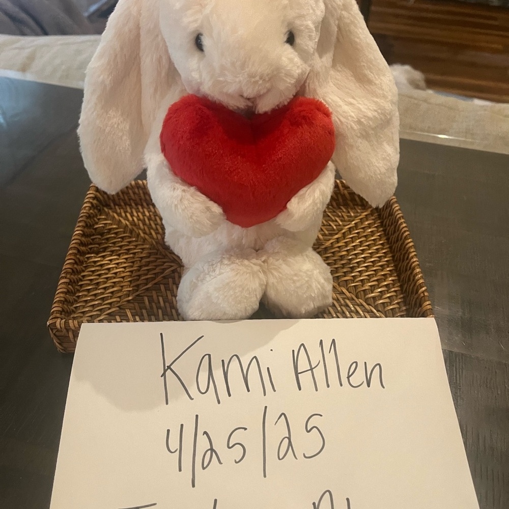 Plush White Bunny with Red Heart